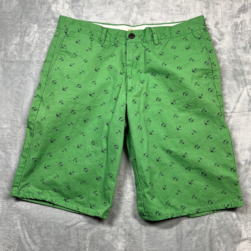 Dockers Anchor Print Shorts Mens 33 Green Nautical Chino Cotton 11" Inseam